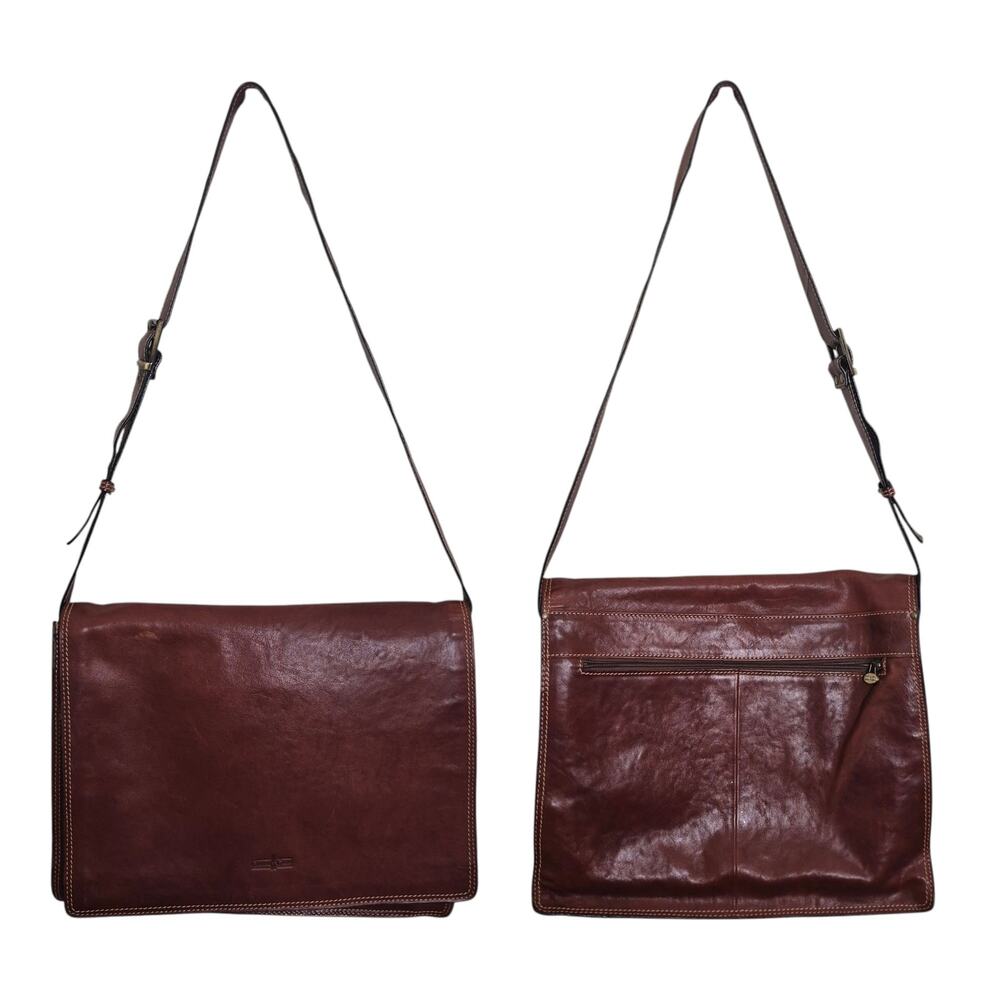 Gianni Conti Italy Brown Caramel Leather Laptop Messenger Travel Crossbody Bag